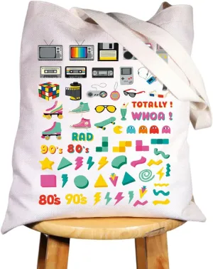 WZMPA Retro 80s 90s Canvas Tote Bag 80s 90s Ideas Gift 80s 90s Party Shopping Grocery Bag For 80s 90s Culture Lovers
