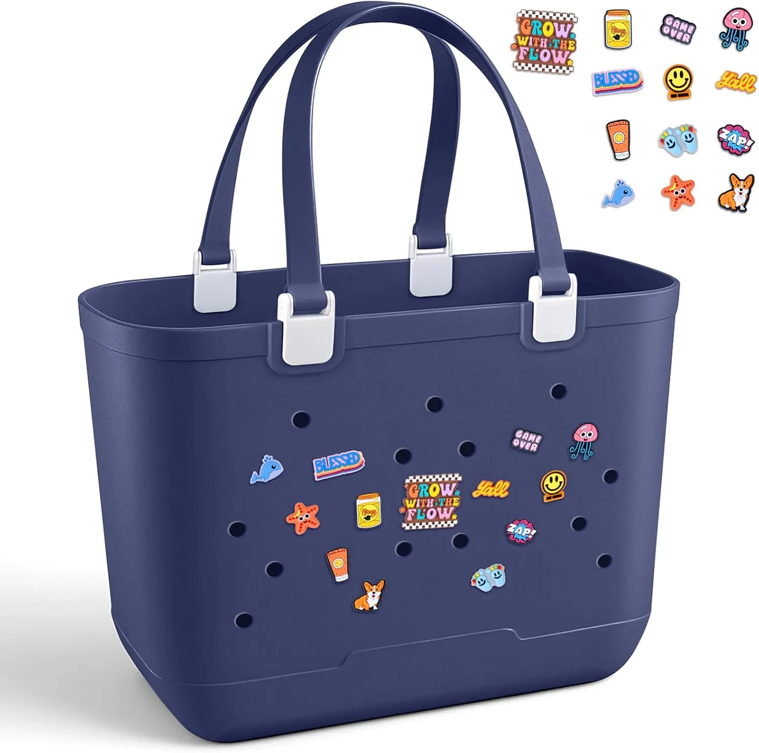 X Large EVA Beach Bag, 19 x 13.7 x 9.5 inch Waterproof Tote Bag, Durable Washable Beach Tote Handbag for Travel