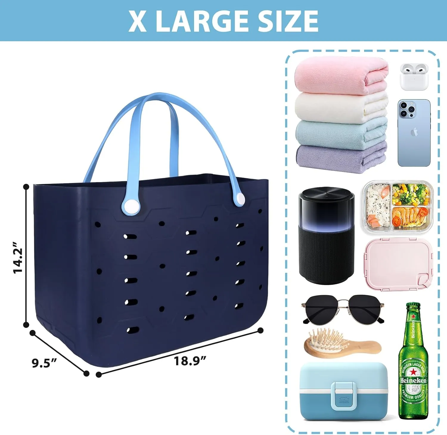 X-Large Rubber Beach Bag for Men & Women, Large Capacity Travel Tote Bag for the Beach Boat Pool