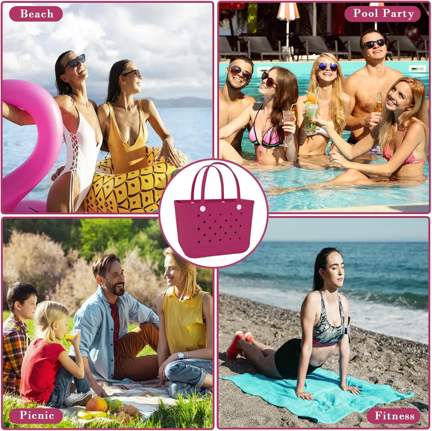 X-Large Rubber Beach Bag Tote Waterproof Tote Bag with Zipper Pocket Modern Travel Tote Bag Sports Beach