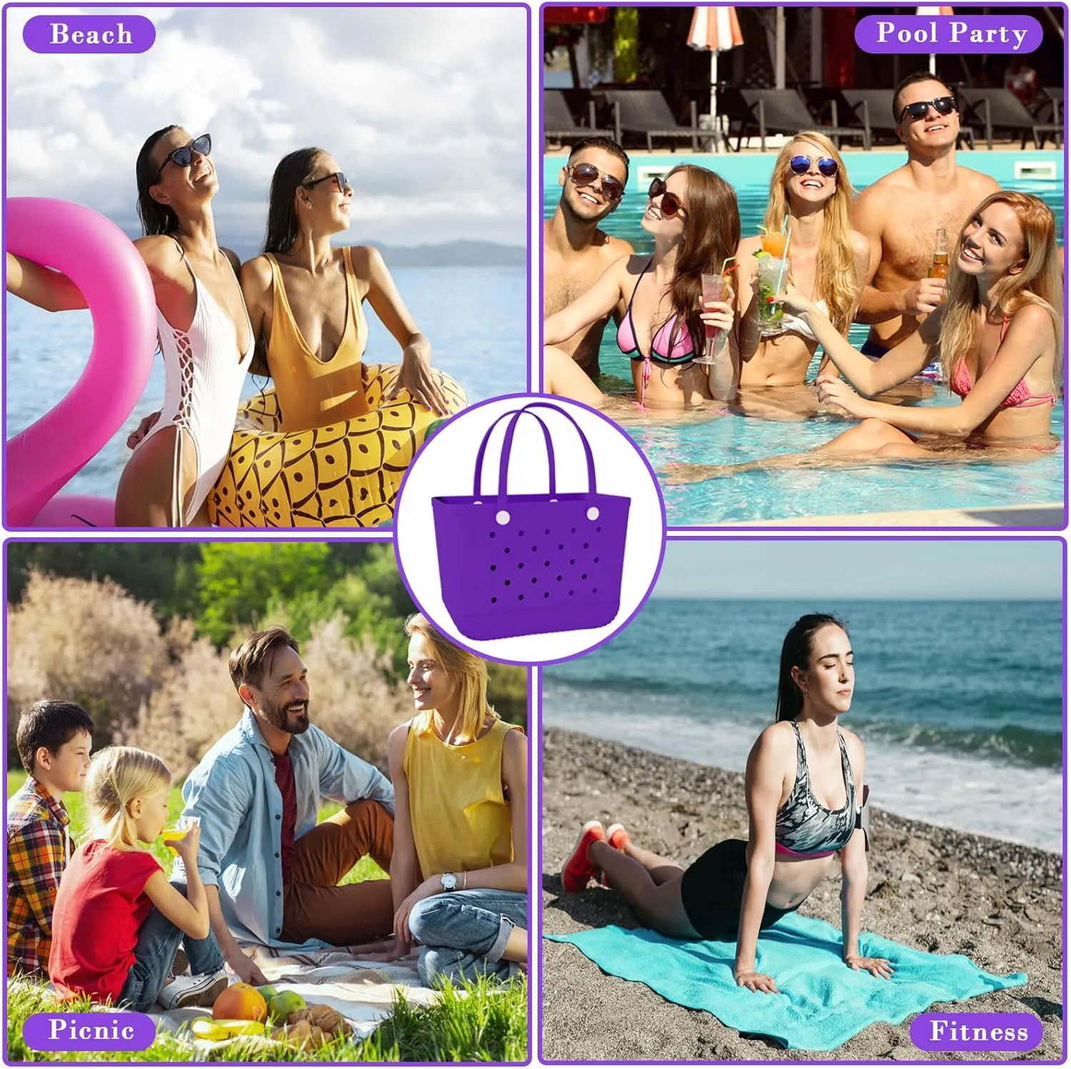 X-Large Rubber Beach Bag Tote Waterproof Tote Bag with Zipper Pocket Modern Travel Tote Bag Sports Beach