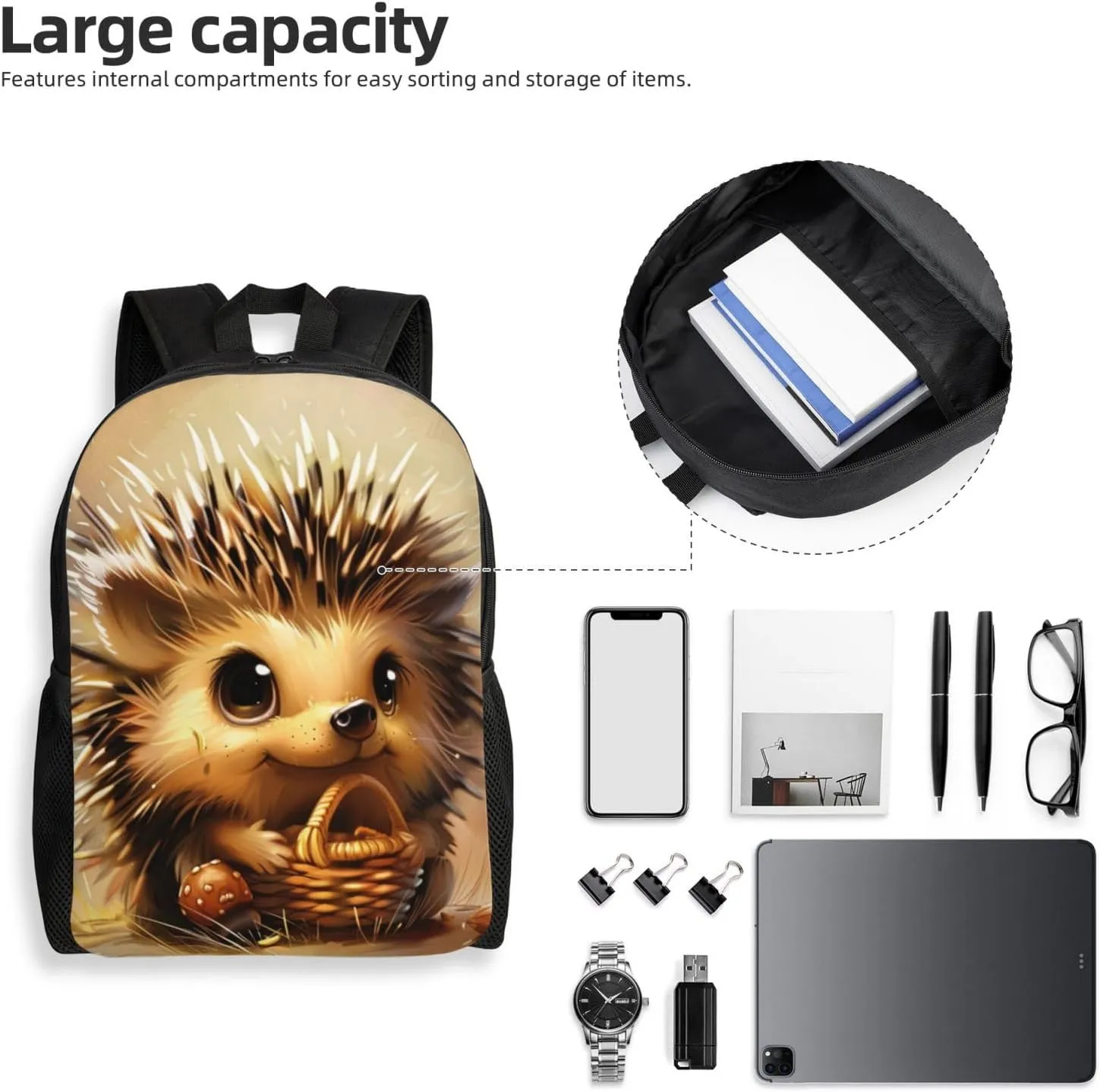 Xerial Basket Hedgehog Backpack Waterproof Anti Theft Durable Light Laptop Bag Backpacks For Women Men Travel Gym Backpack