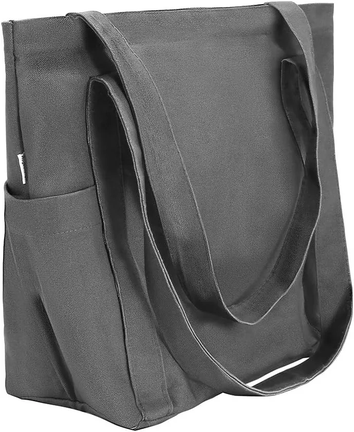 XL Heavy Duty Canvas Grocery Bag Multi Purpose Tote Outer Pockets