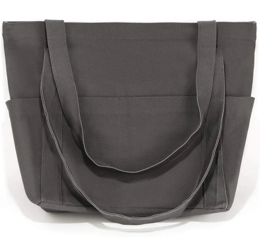 XL Heavy Duty Canvas Grocery Bag Multi Purpose Tote Outer Pockets