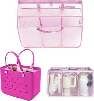 XYFuuee Beach Bag Organizer Inserts for X Large Bogg Bag Accessories, Original XL Lightweight Mesh Insert Divider Pouch, Organizing Rubber Tote Bags, Save Storage Space (Pink)