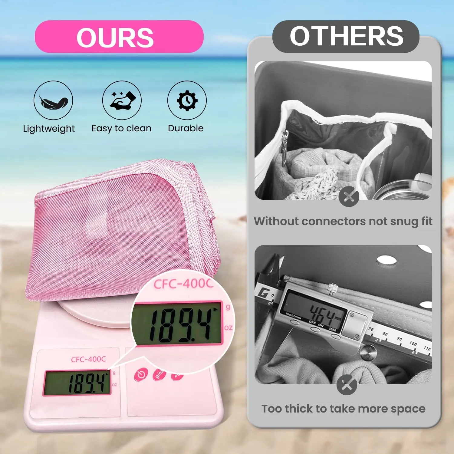 XYFuuee Beach Bag Organizer Inserts for X Large Bogg Bag Accessories, Original XL Lightweight Mesh Insert Divider Pouch, Organizing Rubber Tote Bags, Save Storage Space (Pink)