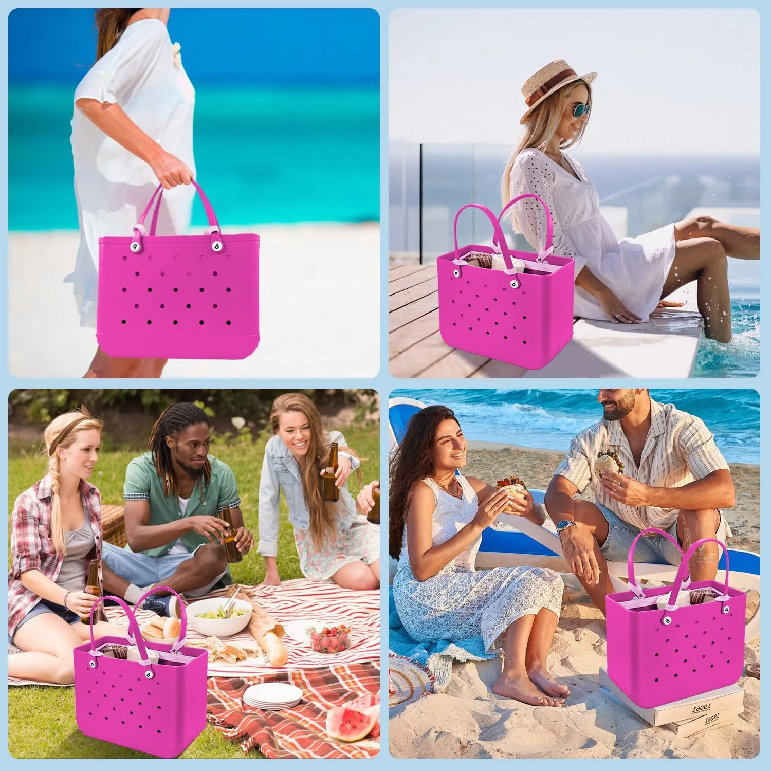 XYFuuee Beach Bag Organizer Inserts for X Large Bogg Bag Accessories, Original XL Lightweight Mesh Insert Divider Pouch, Organizing Rubber Tote Bags, Save Storage Space (Pink)