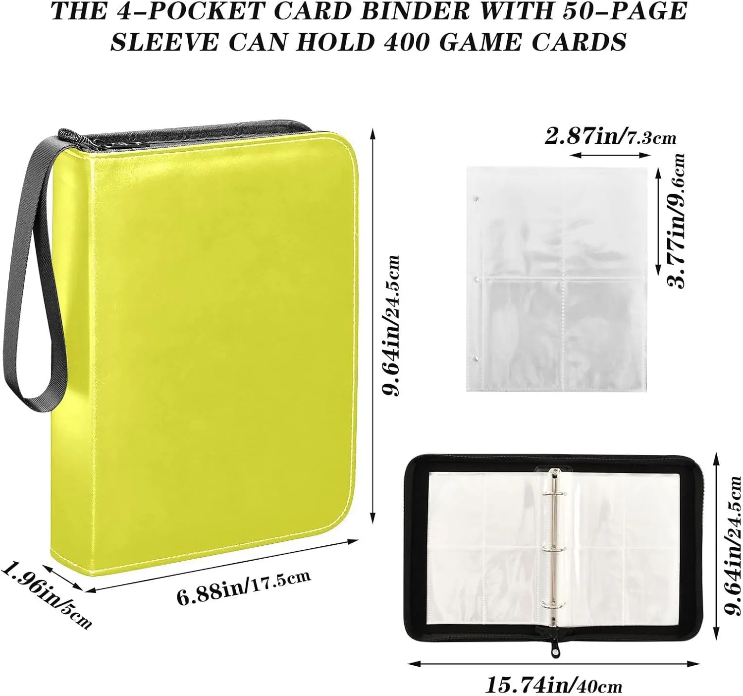 Yellow Card Binder Trading Card Sleeves Baseball Cards Protectors Storage Organizer Holder for Football Basketball Sports Games Photo Card with 400 Pockets Gifts