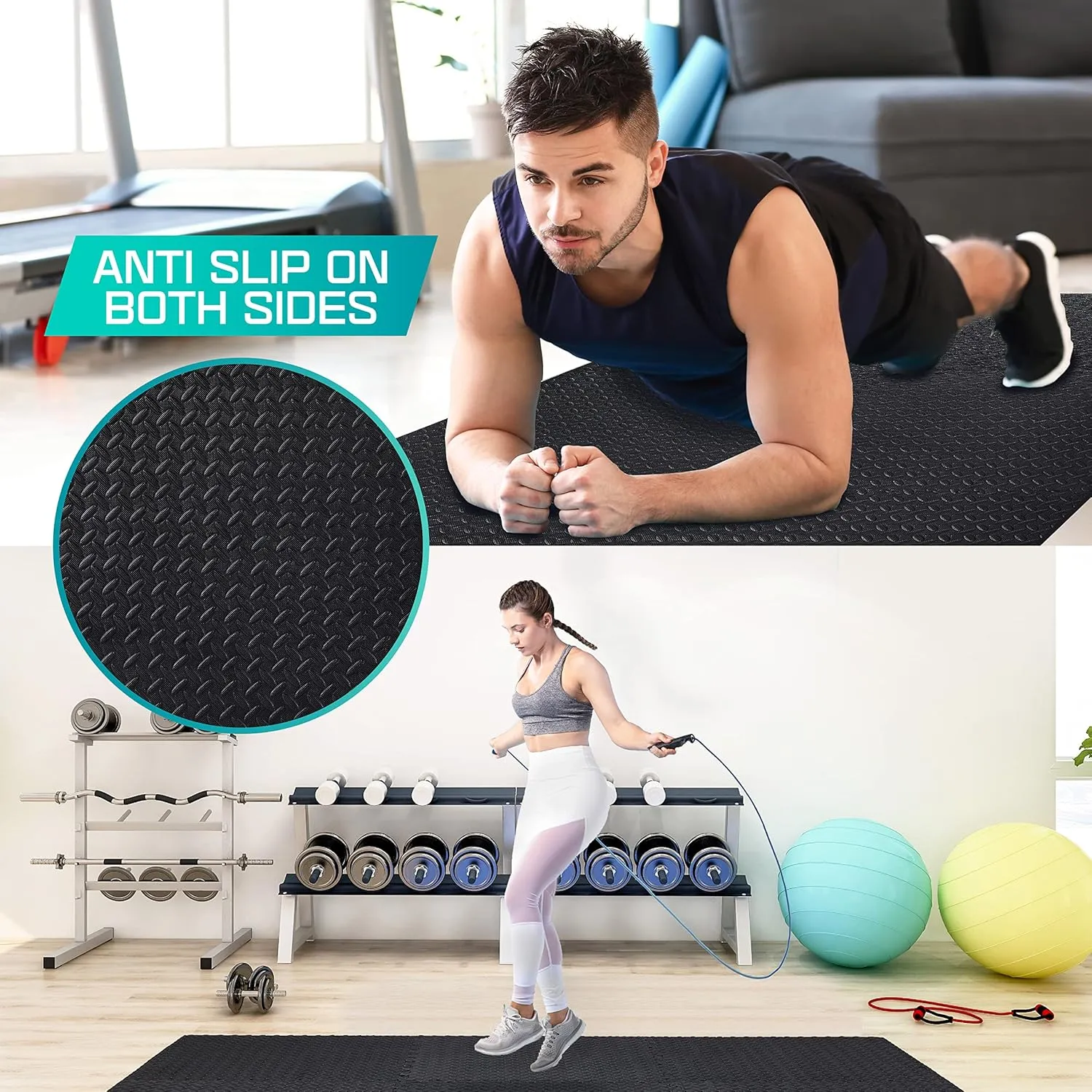 Yes4All Rubber Gym Flooring for Home Gym, 0.56" Thick Gym Flooring Tiles, EVA Foam Mats with Rubber Top, Protective Flooring Mat