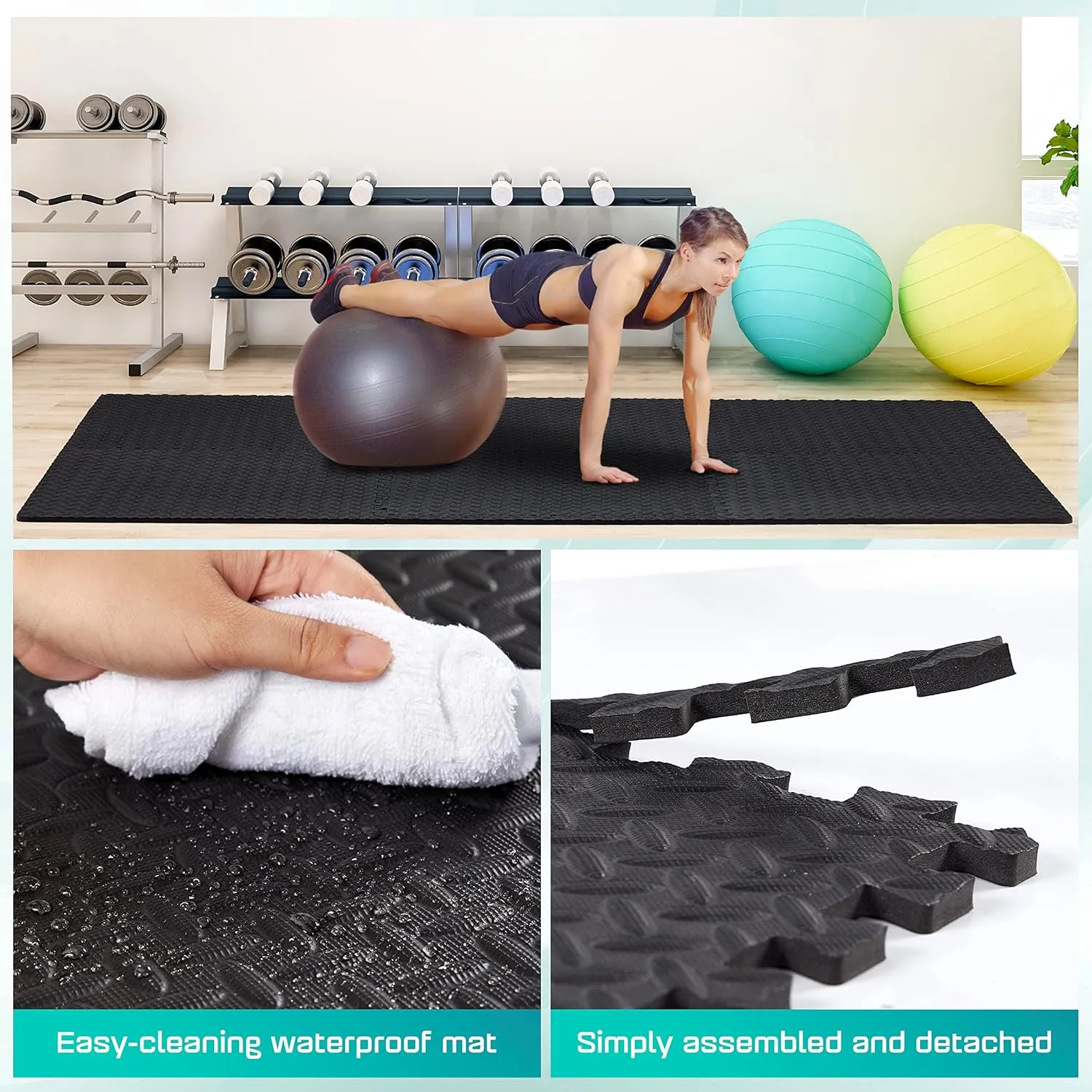 Yes4All Rubber Gym Flooring for Home Gym, 0.56" Thick Gym Flooring Tiles, EVA Foam Mats with Rubber Top, Protective Flooring Mat