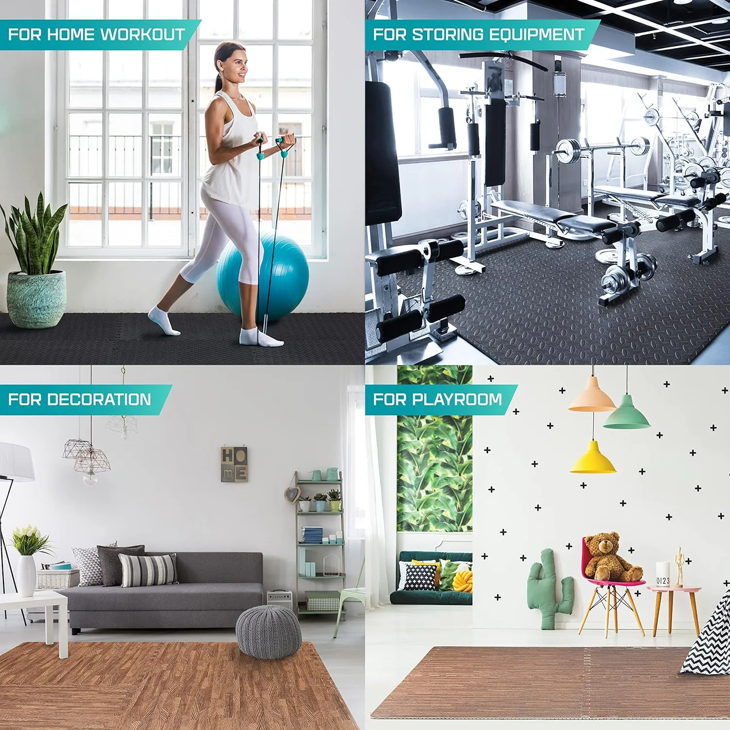Yes4All Rubber Gym Flooring for Home Gym, 0.56" Thick Gym Flooring Tiles, EVA Foam Mats with Rubber Top, Protective Flooring Mat