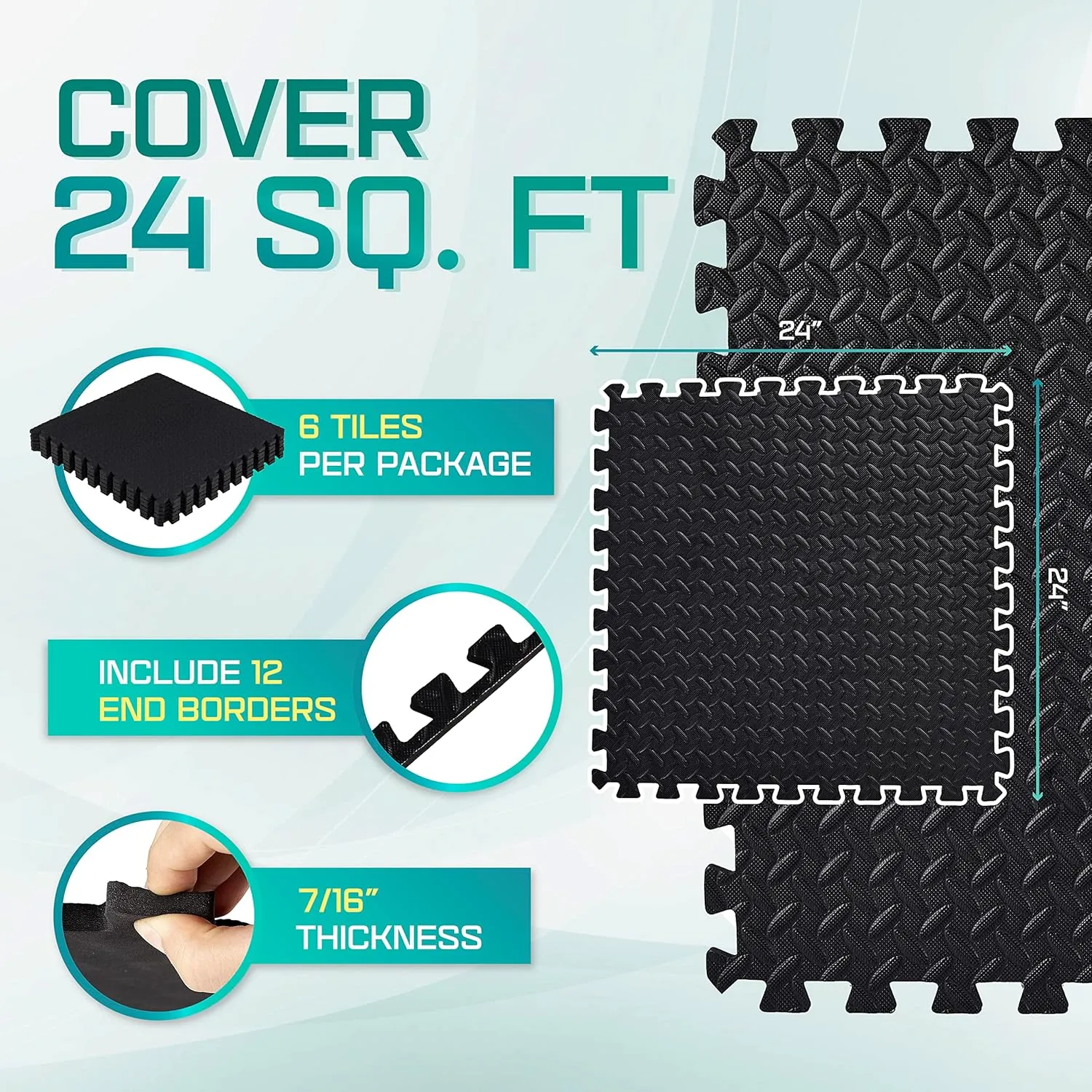 Yes4All Rubber Gym Flooring for Home Gym, 0.56" Thick Gym Flooring Tiles, EVA Foam Mats with Rubber Top, Protective Flooring Mat