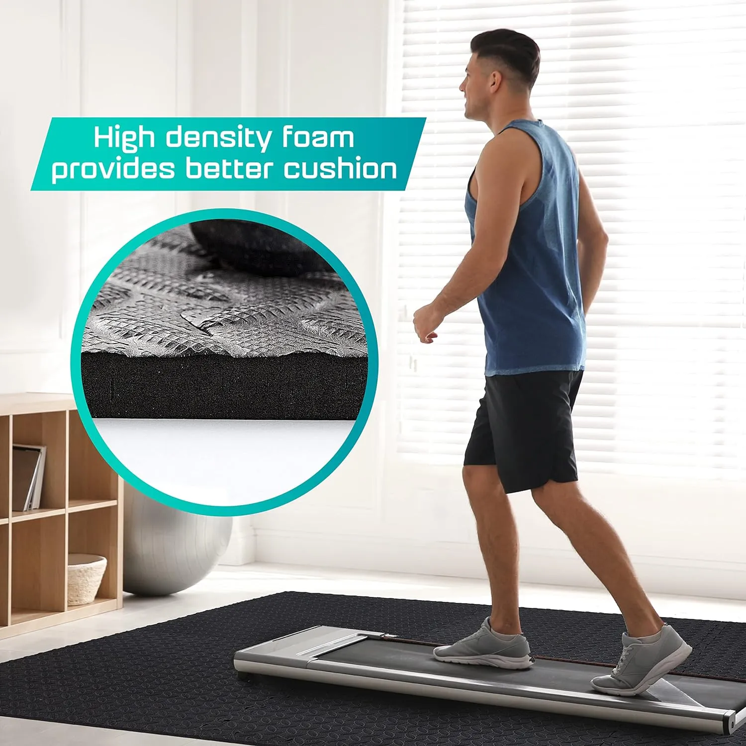 Yes4All Rubber Gym Flooring for Home Gym, 0.56" Thick Gym Flooring Tiles, EVA Foam Mats with Rubber Top, Protective Flooring Mat