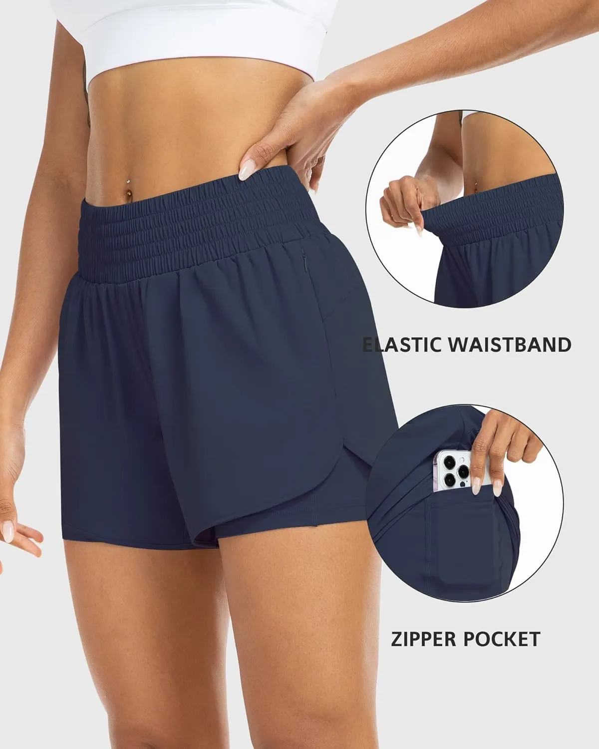 YEZII Womens High Waist Running Shorts Athletic Workout Quick Dry Shorts for Women with Pockets Gym Yoga White Summer Shorts