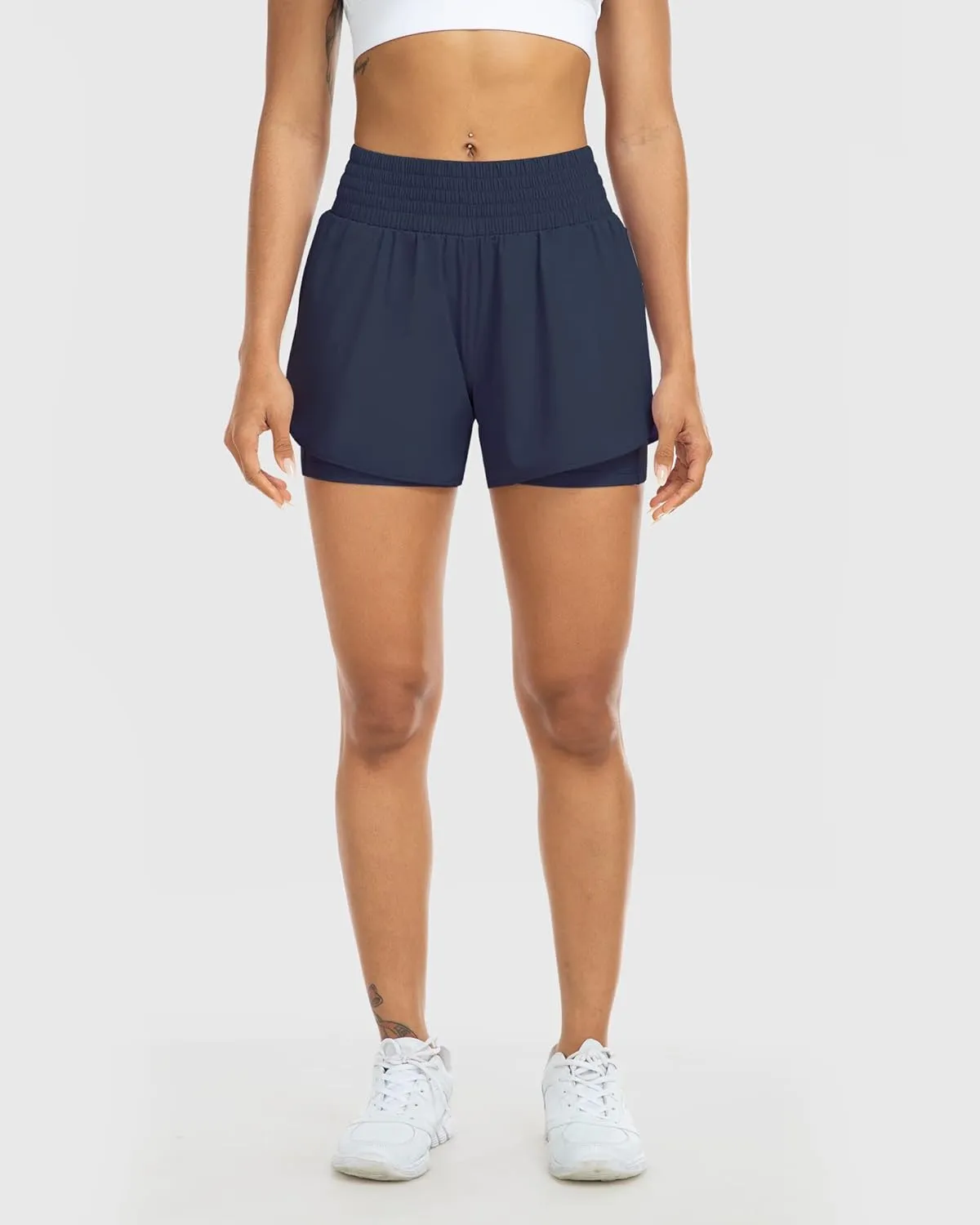 YEZII Womens High Waist Running Shorts Athletic Workout Quick Dry Shorts for Women with Pockets Gym Yoga White Summer Shorts