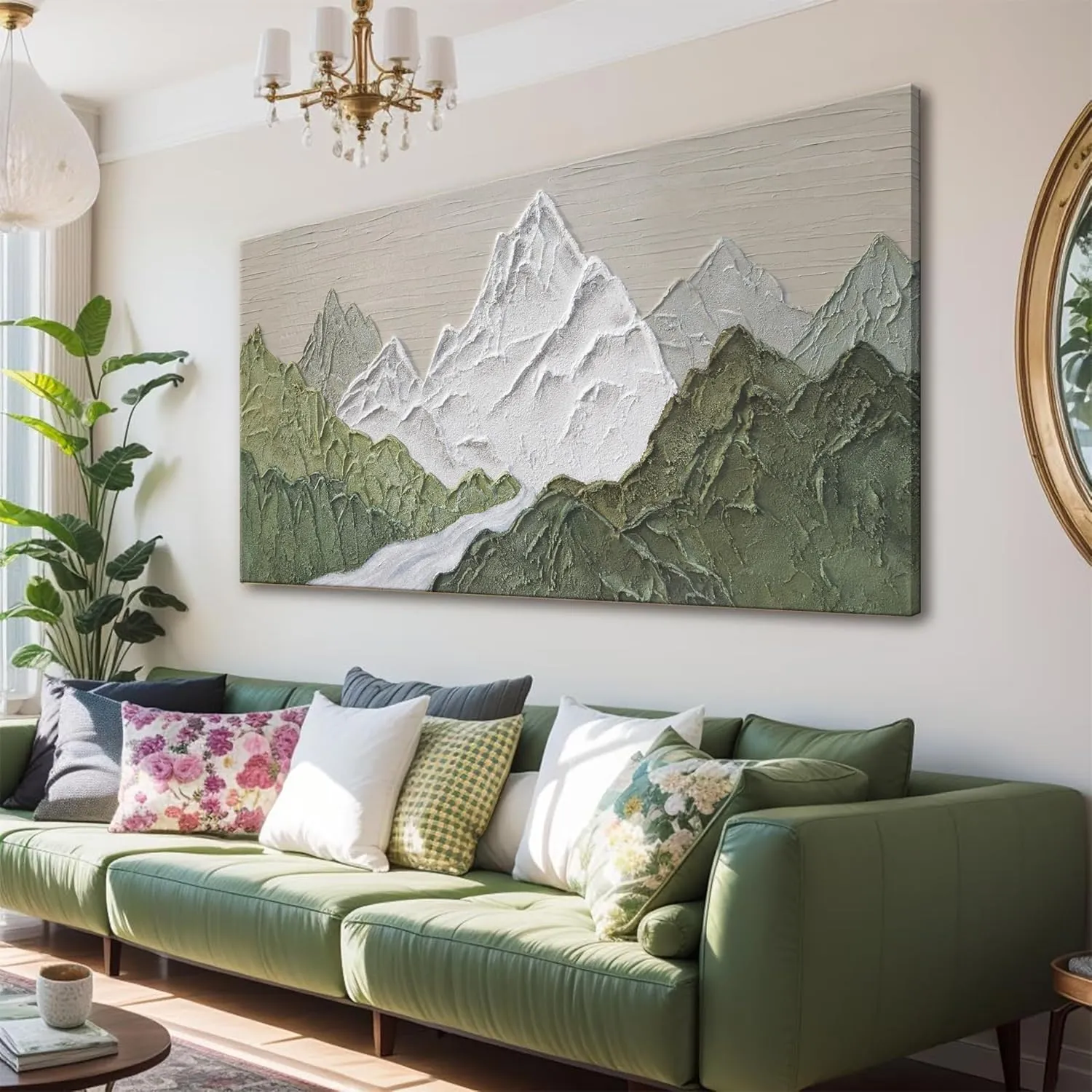 YISXINOAG Large Abstract Wall Art For Living Room Canvas Art Wall Decor Bedroom Office Decor Abstract Mountain Forest Landscapes Green Wall Art Painting Abstract Art Prints Home Wall Art 29×58 In