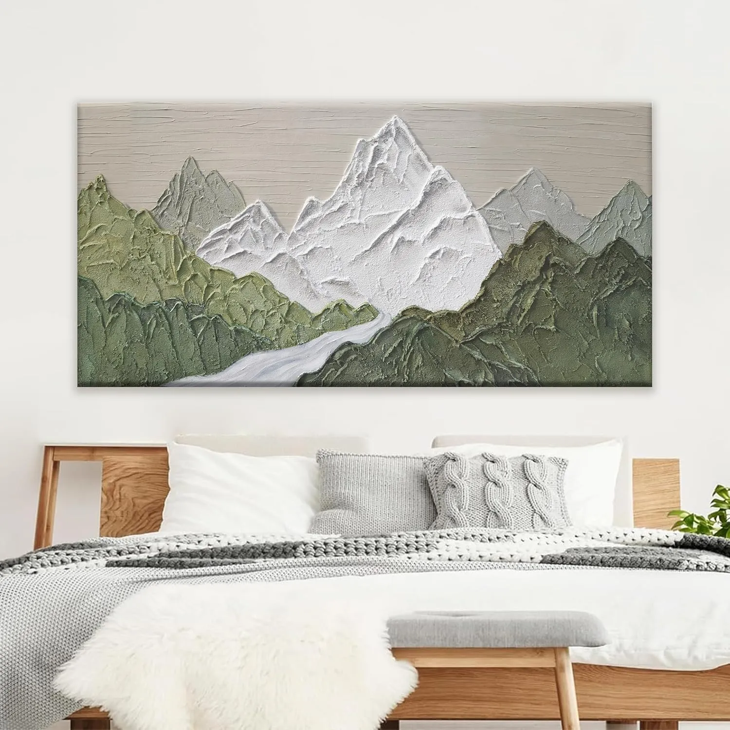 YISXINOAG Large Abstract Wall Art For Living Room Canvas Art Wall Decor Bedroom Office Decor Abstract Mountain Forest Landscapes Green Wall Art Painting Abstract Art Prints Home Wall Art 29×58 In