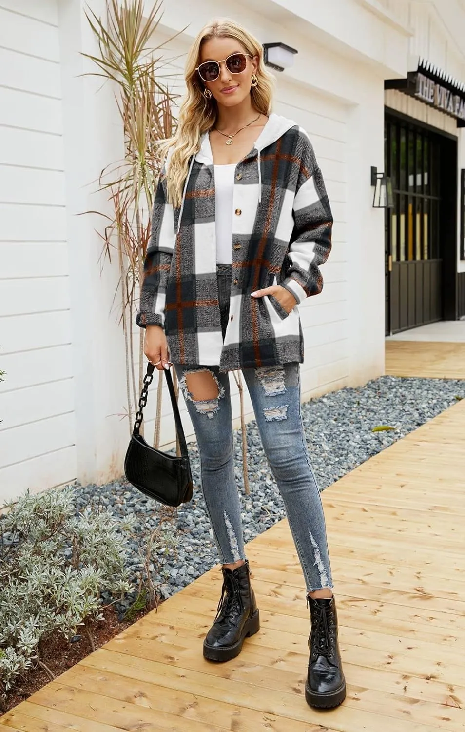YOCUR Womens Flannel Shirts Plaid Button Down Shirt Casual Lapel Long Sleeve Outwear Warm Fall Winter Blouses