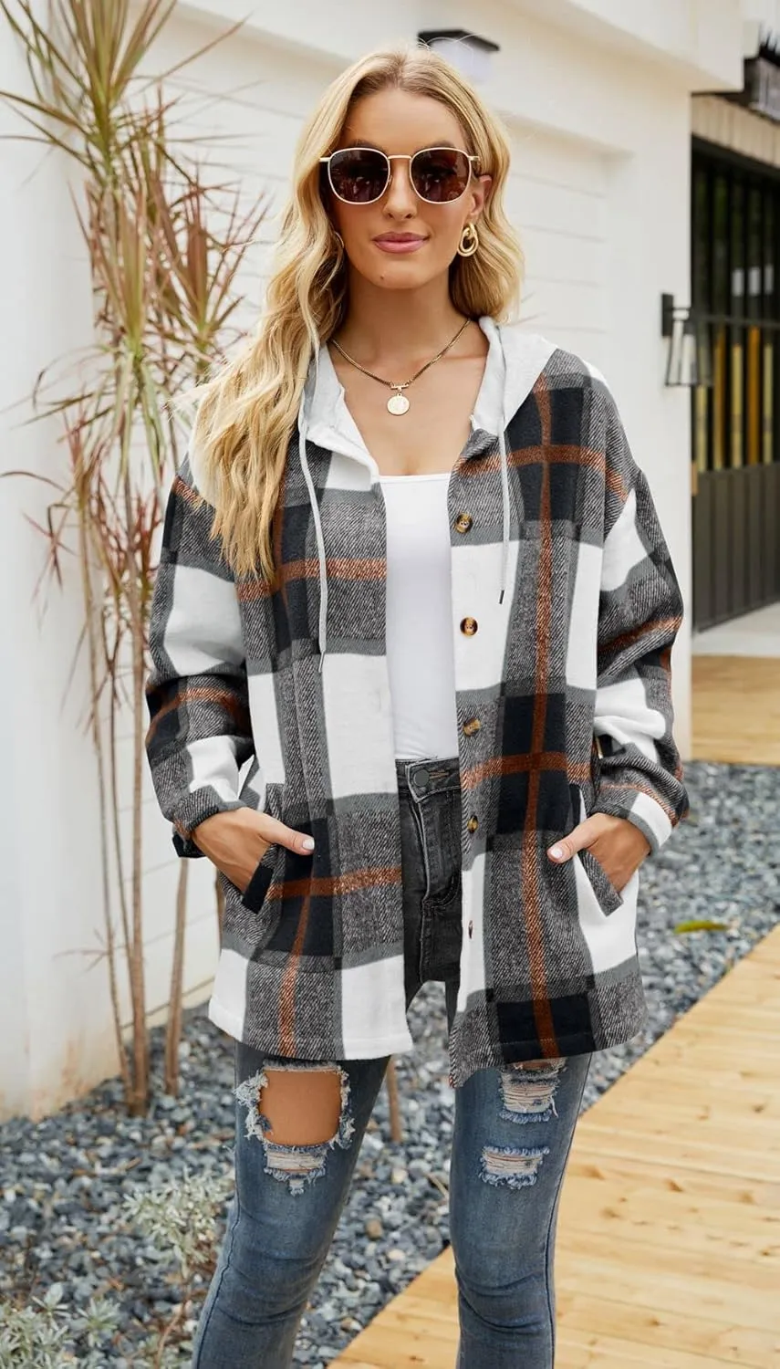YOCUR Womens Flannel Shirts Plaid Button Down Shirt Casual Lapel Long Sleeve Outwear Warm Fall Winter Blouses