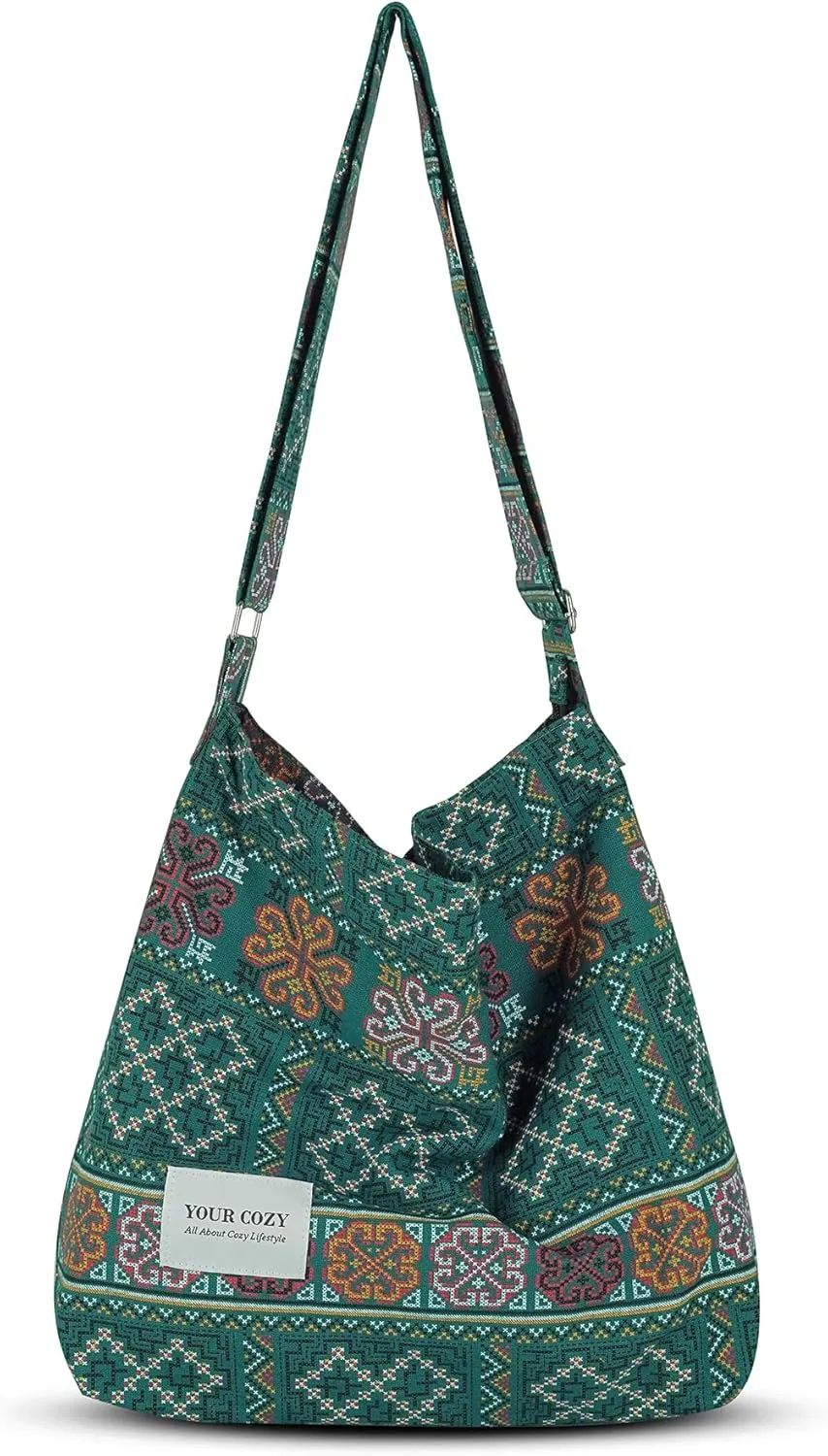 Your Cozy Women's Retro Large Size Cotton Shoulder Bag Hobo Crossbody Handbag Casual Tote For Shopping and Travel