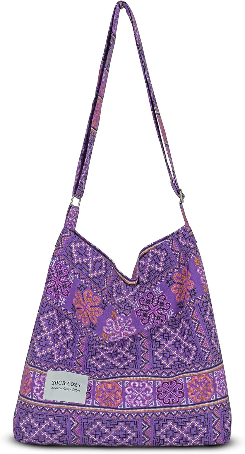 Your Cozy Women's Retro Large Size Cotton Shoulder Bag Hobo Crossbody Handbag Casual Tote For Shopping and Travel