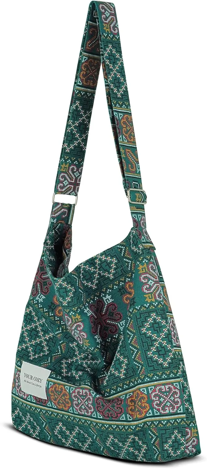 Your Cozy Women's Retro Large Size Cotton Shoulder Bag Hobo Crossbody Handbag Casual Tote For Shopping and Travel