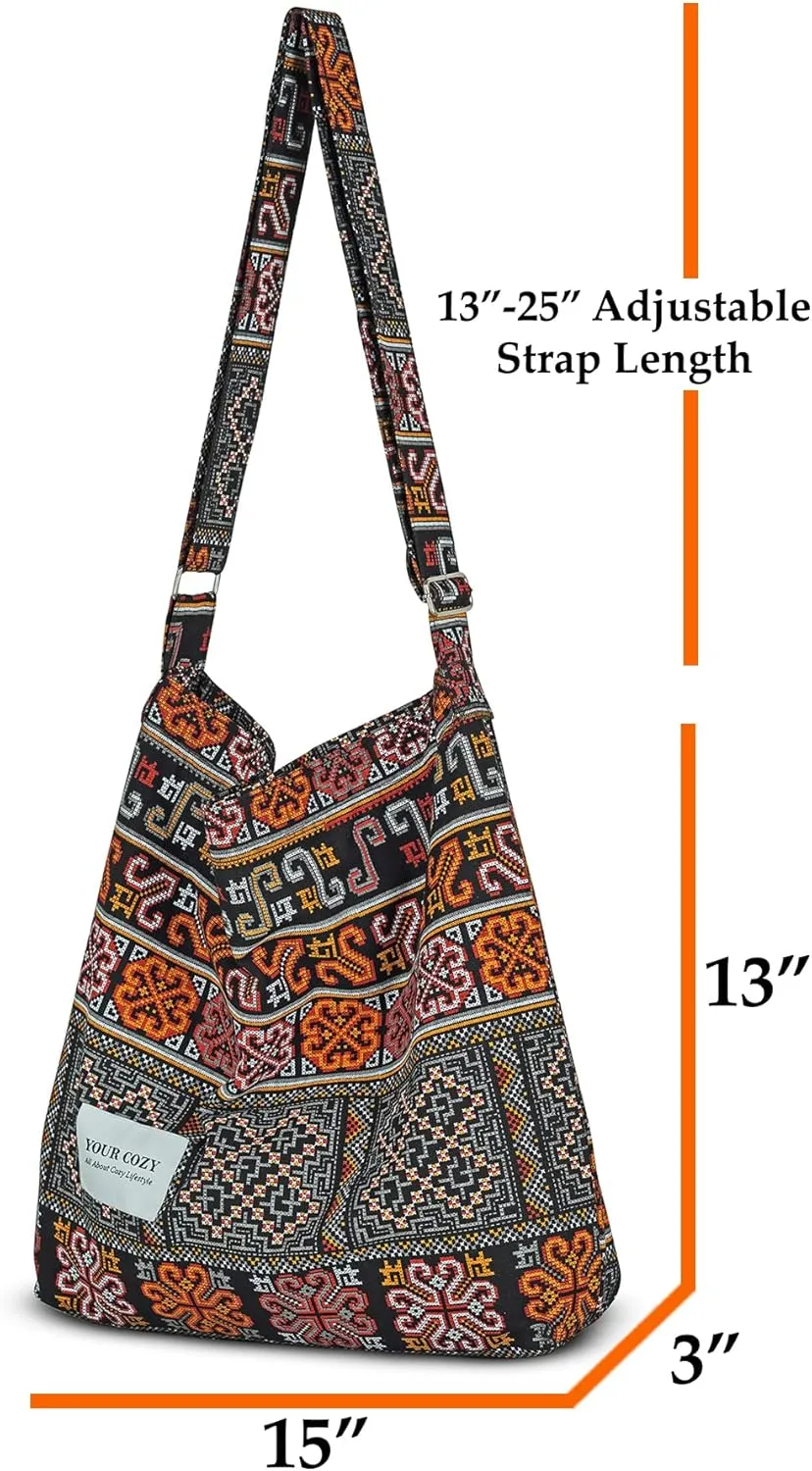 Your Cozy Women's Retro Large Size Cotton Shoulder Bag Hobo Crossbody Handbag Casual Tote For Shopping and Travel