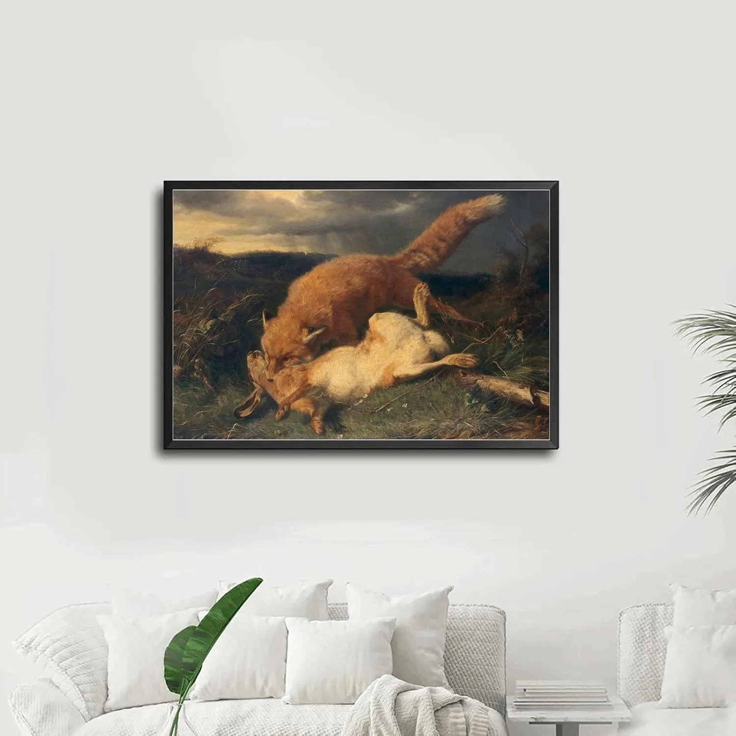 YPEKODRF Poster Canvas ArtJohann Baptist Hofner Fox And Hare (1866) Kitchen Home Dining Bar Decoration 16x24inch