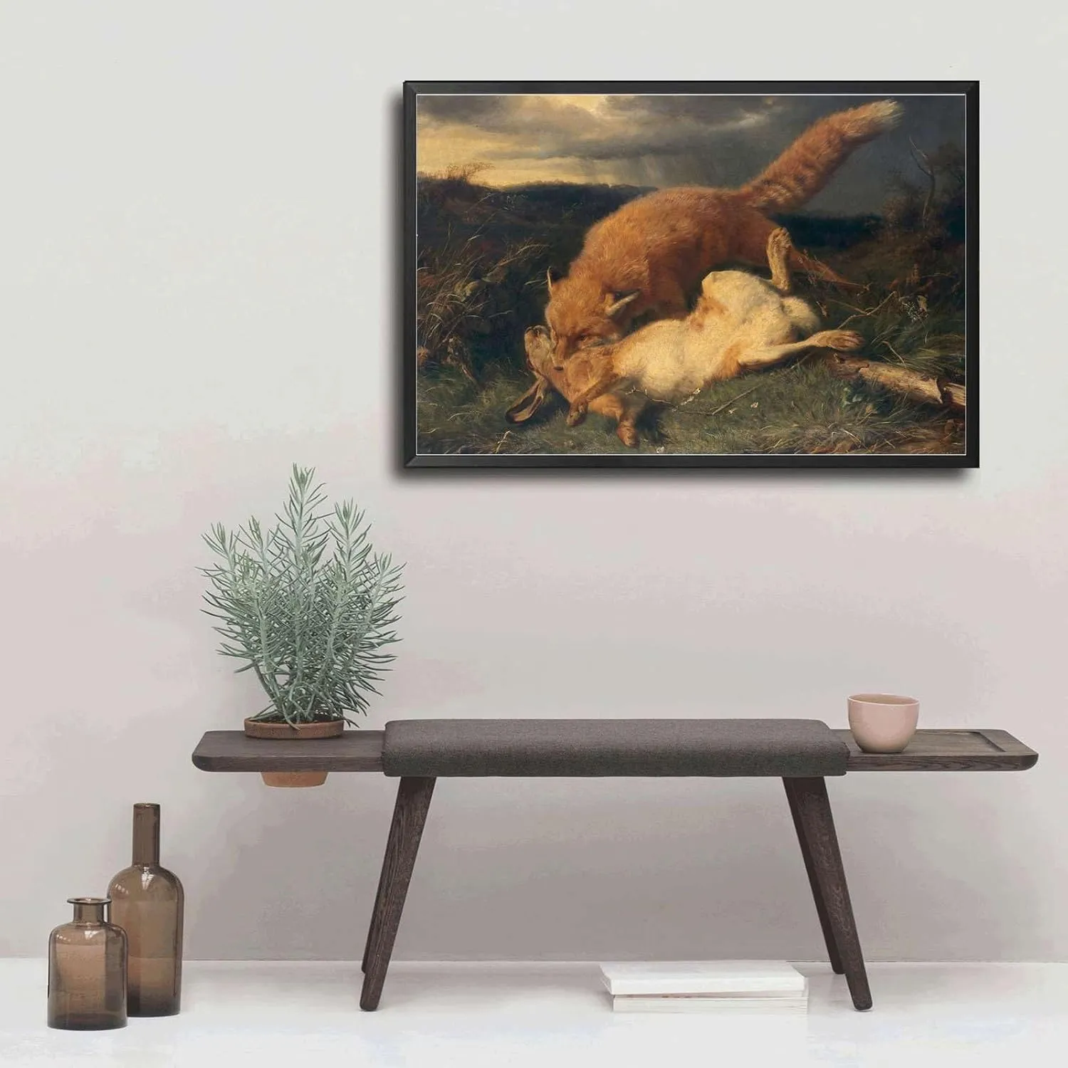 YPEKODRF Poster Canvas ArtJohann Baptist Hofner Fox And Hare (1866) Kitchen Home Dining Bar Decoration 16x24inch