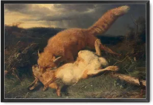 YPEKODRF Poster Canvas ArtJohann Baptist Hofner Fox And Hare (1866) Kitchen Home Dining Bar Decoration 16x24inch