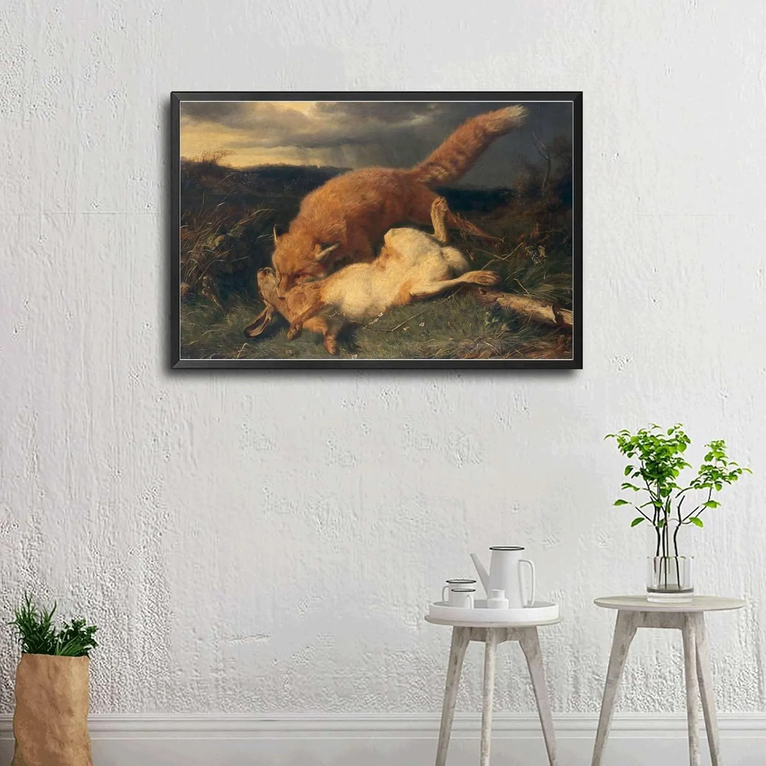 YPEKODRF Poster Canvas ArtJohann Baptist Hofner Fox And Hare (1866) Kitchen Home Dining Bar Decoration 16x24inch