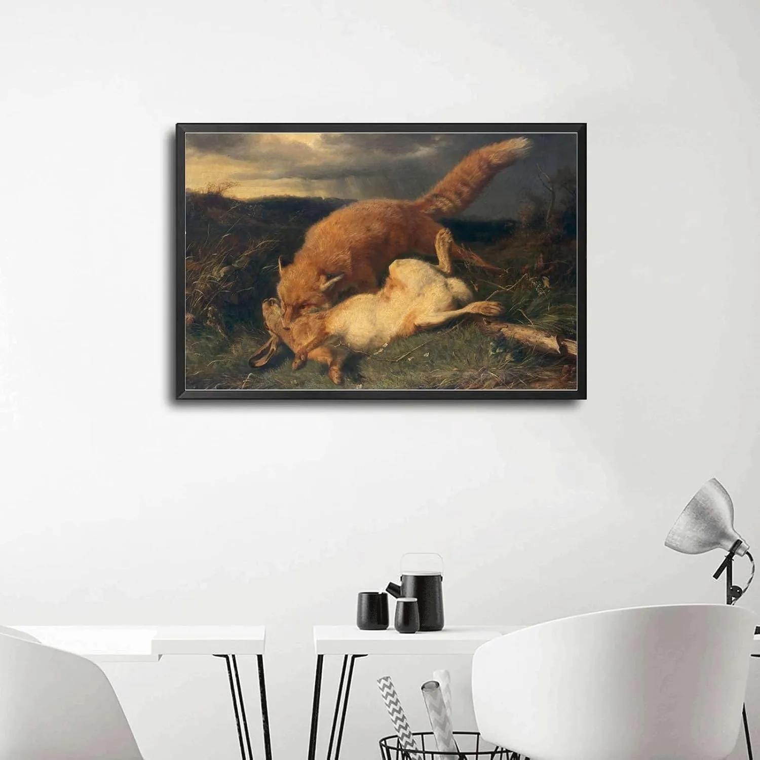 YPEKODRF Poster Canvas ArtJohann Baptist Hofner Fox And Hare (1866) Kitchen Home Dining Bar Decoration 16x24inch