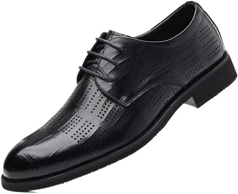 YZABEL Men's Leather Lace-Up Dress Oxfords Shoes, Stylish Pointed Toe Printed Casual Shoes, Lightweight Comfortable for Formal Business Wedding