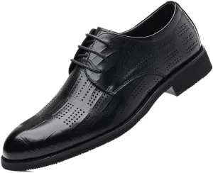YZABEL Men's Leather Lace-Up Dress Oxfords Shoes, Stylish Pointed Toe Printed Casual Shoes, Lightweight Comfortable for Formal Business Wedding