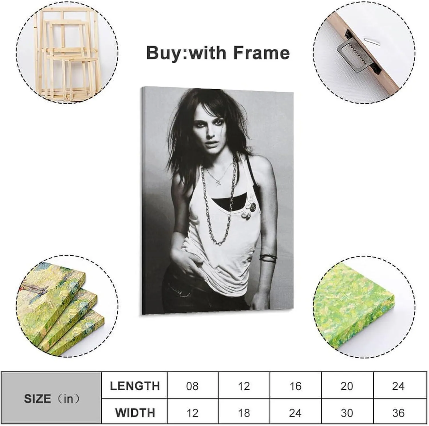 ZaLiX Natalie Portman Cool Posters Poster Album Art Decor Painting Wall Art Canvas Poster Bedroom Decor Poster 12x18inch(30x45cm) Frame-style