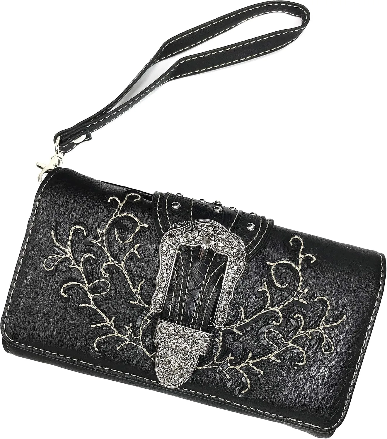 Zelris Western Country Floral Buckle Crossbody Trifold Fold Wallet