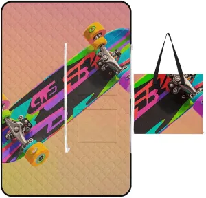Zipper Type Beach Blanket 3D Colorful Skateboarding Picnic Outdoor Blanket Waterproof Foldable for Beaches、Camping、Travel