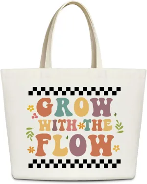 Ziyouza Canvas Tote Bag for Women - Cute Aesthetic Reusable Tote for Travel, Vacation & Shopping