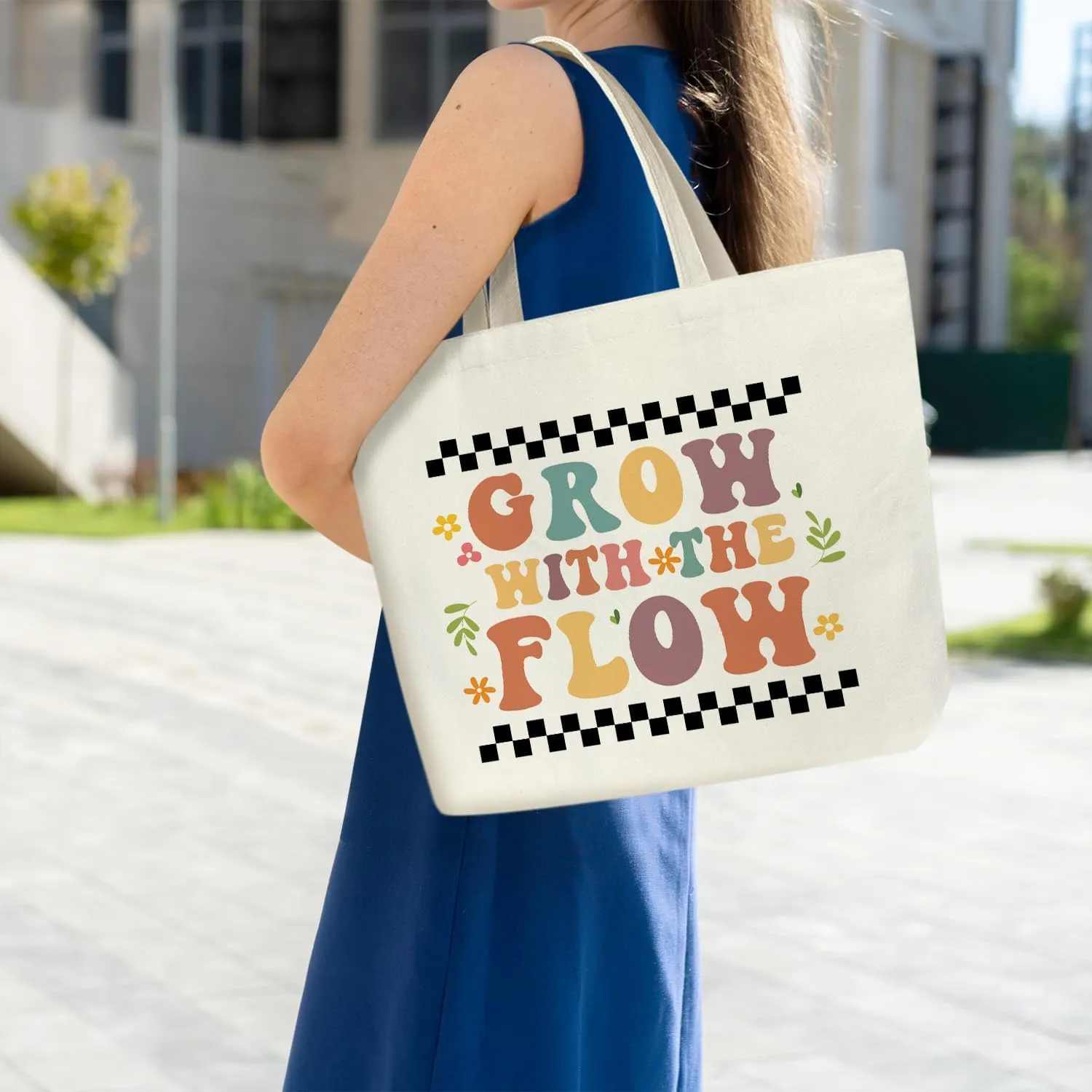 Ziyouza Canvas Tote Bag for Women - Cute Aesthetic Reusable Tote for Travel, Vacation & Shopping