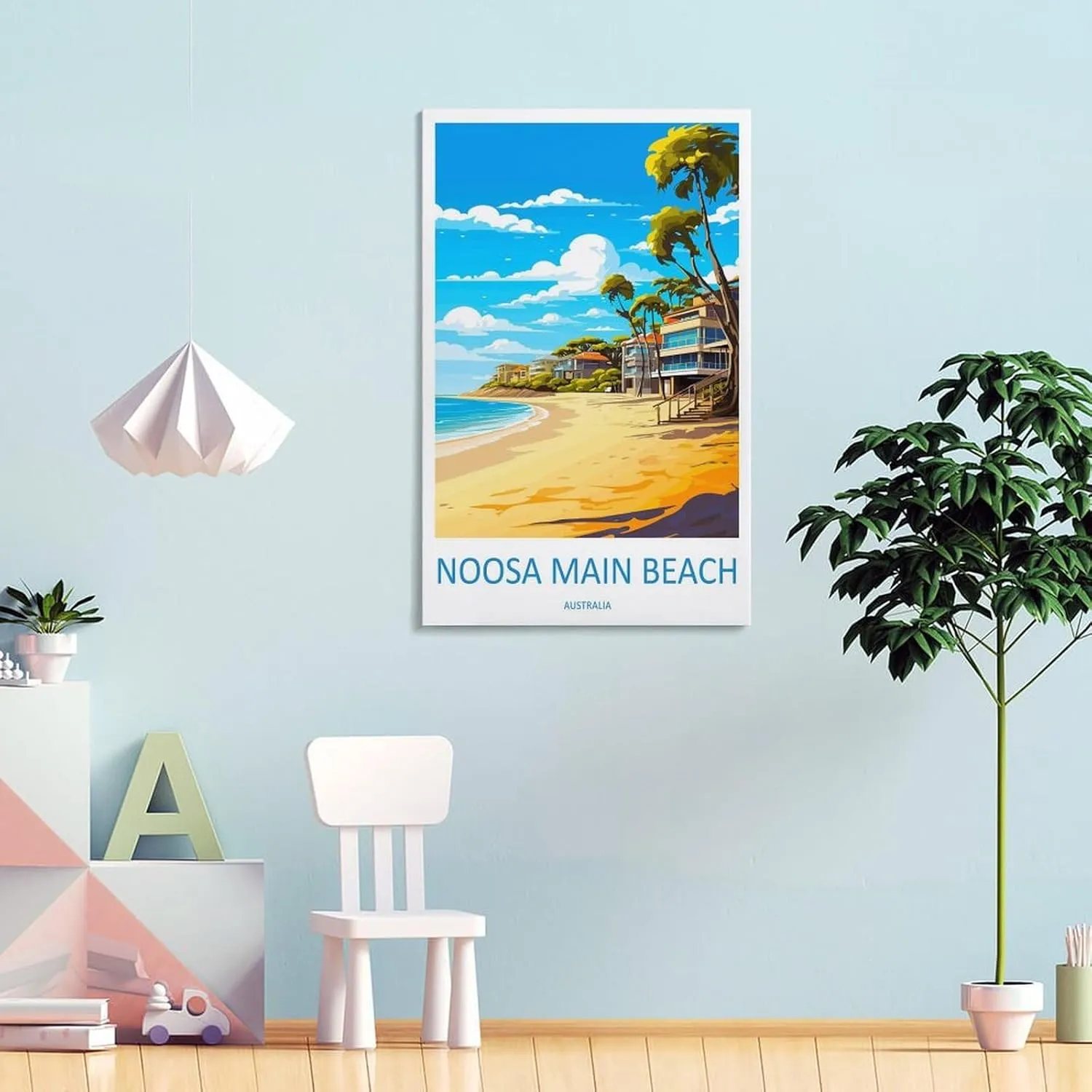 ZJLAMZ Noosa Main Beach Travel Print Noosa Main Beach Décor Noosa Main Beach Australia Poster Canvas Poster Bedroom Decor Sports Landscape Office Room Decor Gift Frame 12x18inch(30x45cm)