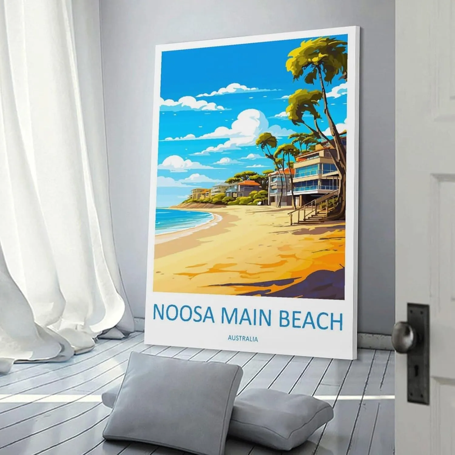 ZJLAMZ Noosa Main Beach Travel Print Noosa Main Beach Décor Noosa Main Beach Australia Poster Canvas Poster Bedroom Decor Sports Landscape Office Room Decor Gift Frame 12x18inch(30x45cm)