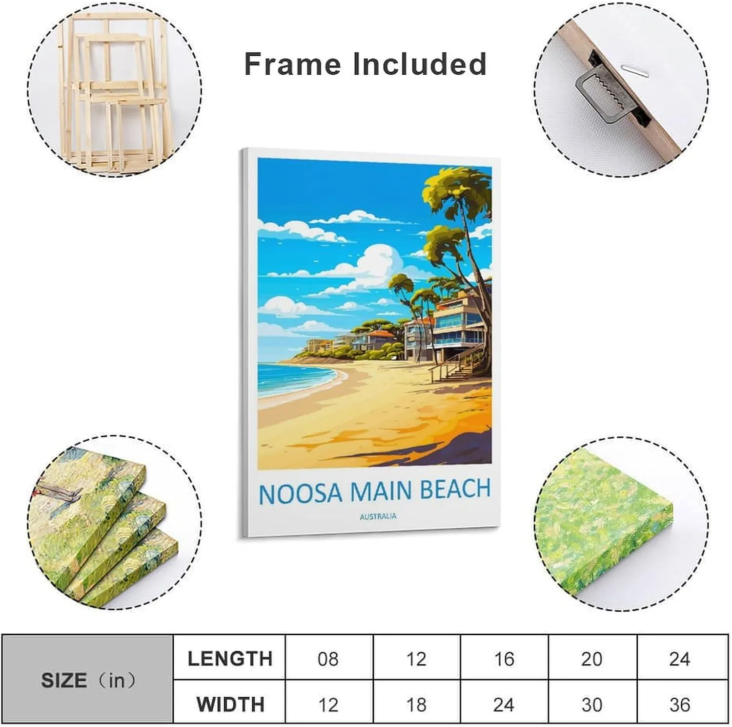 ZJLAMZ Noosa Main Beach Travel Print Noosa Main Beach Décor Noosa Main Beach Australia Poster Canvas Poster Bedroom Decor Sports Landscape Office Room Decor Gift Frame 12x18inch(30x45cm)