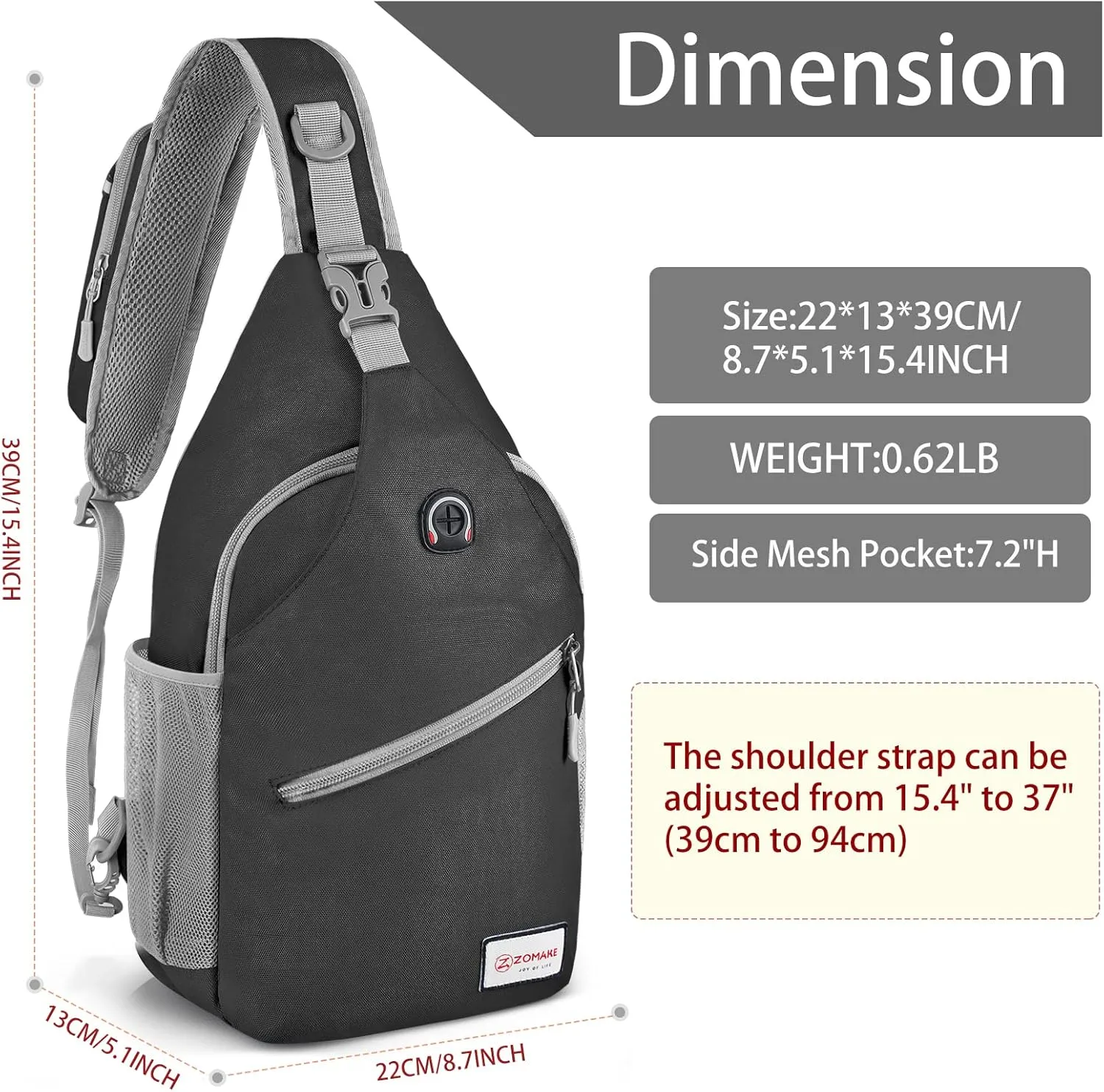 ZOMAKE Sling Bag for Women Men, Small Crossbody Sling Backpack, Mini Water Resistant Shoulder Daypack for Travel, Anti Thief Chest Bag for Hiking, Sports,Black(new)