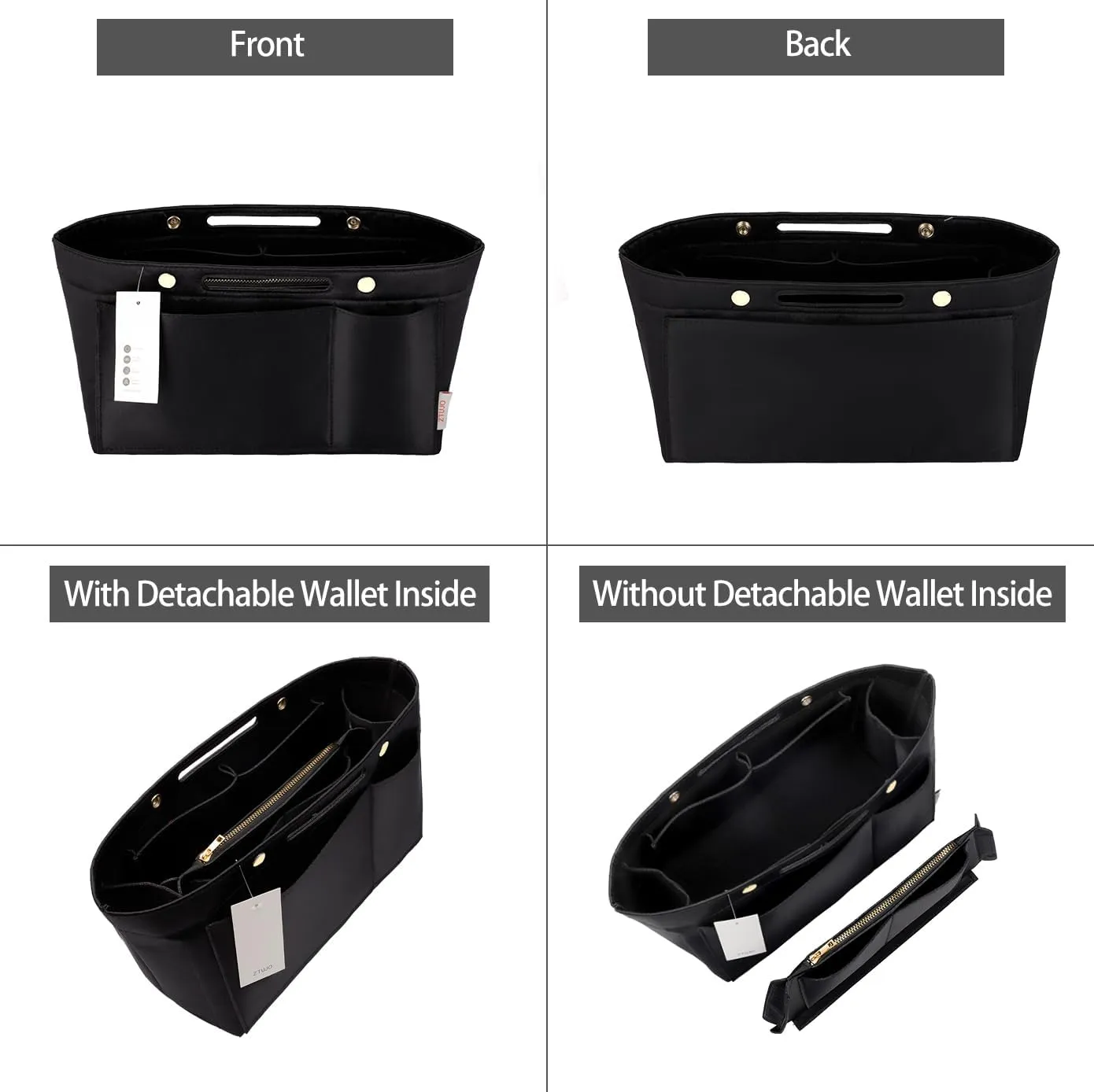 ZTUJO Purse Organizer Insert For Handbags, Silky Bag Organizer With 2 Zippers For Speedy Neverful Tote and More (Black, X-Small)