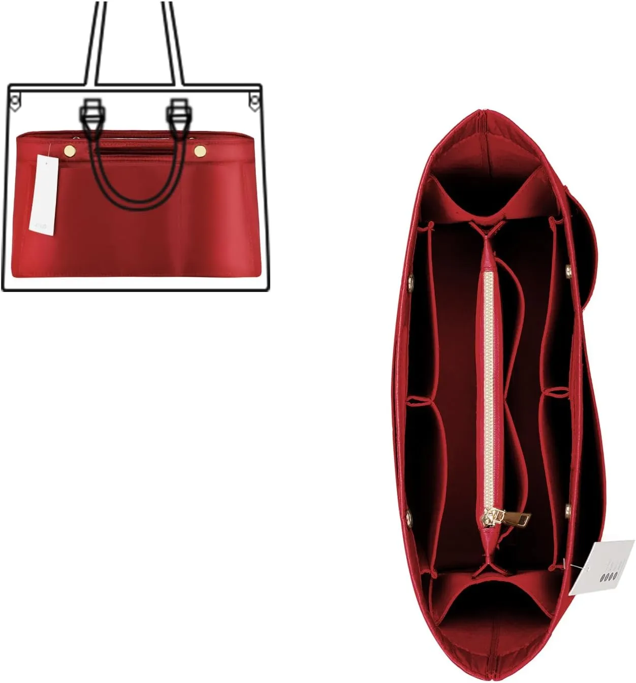 ZTUJO Purse Organizer Insert For Handbags, Silky Bag Organizer With 2 Zippers For Speedy Neverful Tote and More (Red, Small)