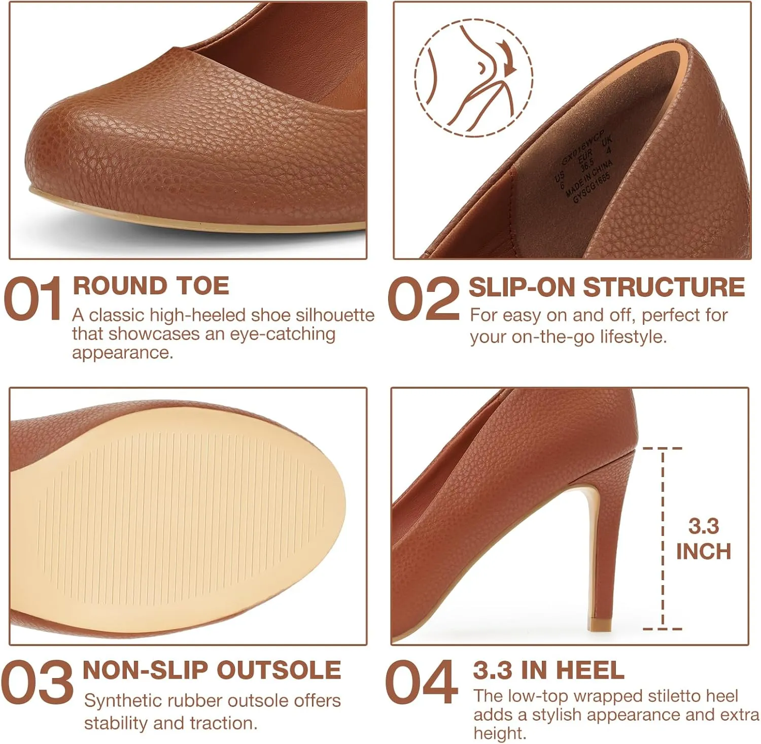 ZURIN Women's Round Toe Comfortable Stiletto Heels Closed Toe Dress Pumps Shoes for Wedding Work Office Business